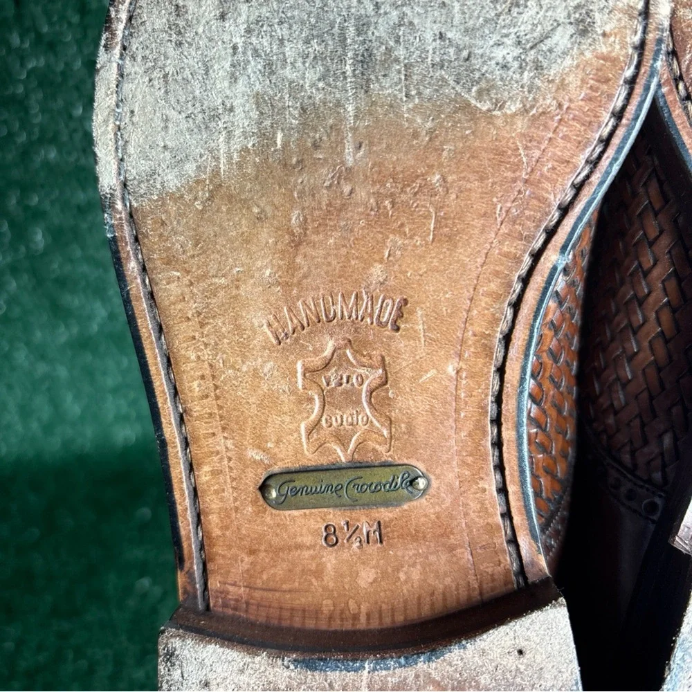 Garys International‎ Woven Leather Genuine Crocodile Shoes Sz 8.5 Made in Spain